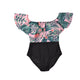 Family Matching Pink Plants Printed Swimsuits