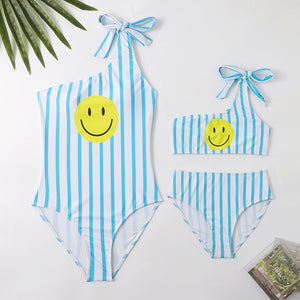 Blue And White Striped One-piece Mommy And Me Swimsuit