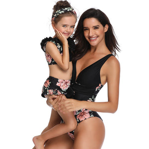 Floral Print Deep V One-Piece Mommy and Me Swimsuit