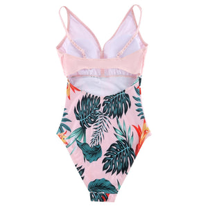 Family Matching Pink Tropical Plants Swimsuits