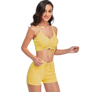 Drawstring Top With Boxer Shorts Bottoms Swimsuit