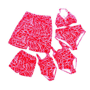 Family Matching Pink Chain Printed Swimsuits