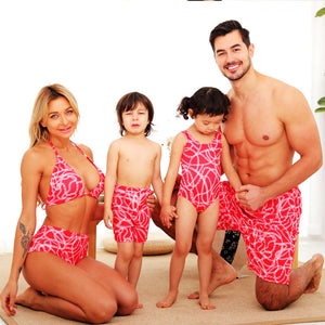 Family Matching Pink Chain Printed Swimsuits