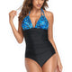 Halter Print Deep V One-Piece Swimsuit