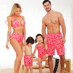 Family Matching Pink Chain Printed Swimsuits