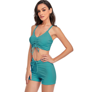 Drawstring Top With Boxer Shorts Bottoms Swimsuit