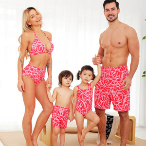 Family Matching Pink Chain Printed Swimsuits