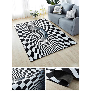 3D Vortex Optical Illusion Rug Round Area Rug Black Carpet Illusion Flannel Rugs Black and White Ultra Soft Non-Slip Rug for Room Deco